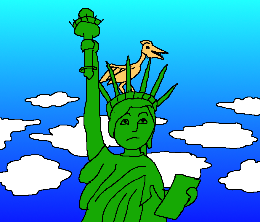 Pterodactyl perched on Statue of Liberty